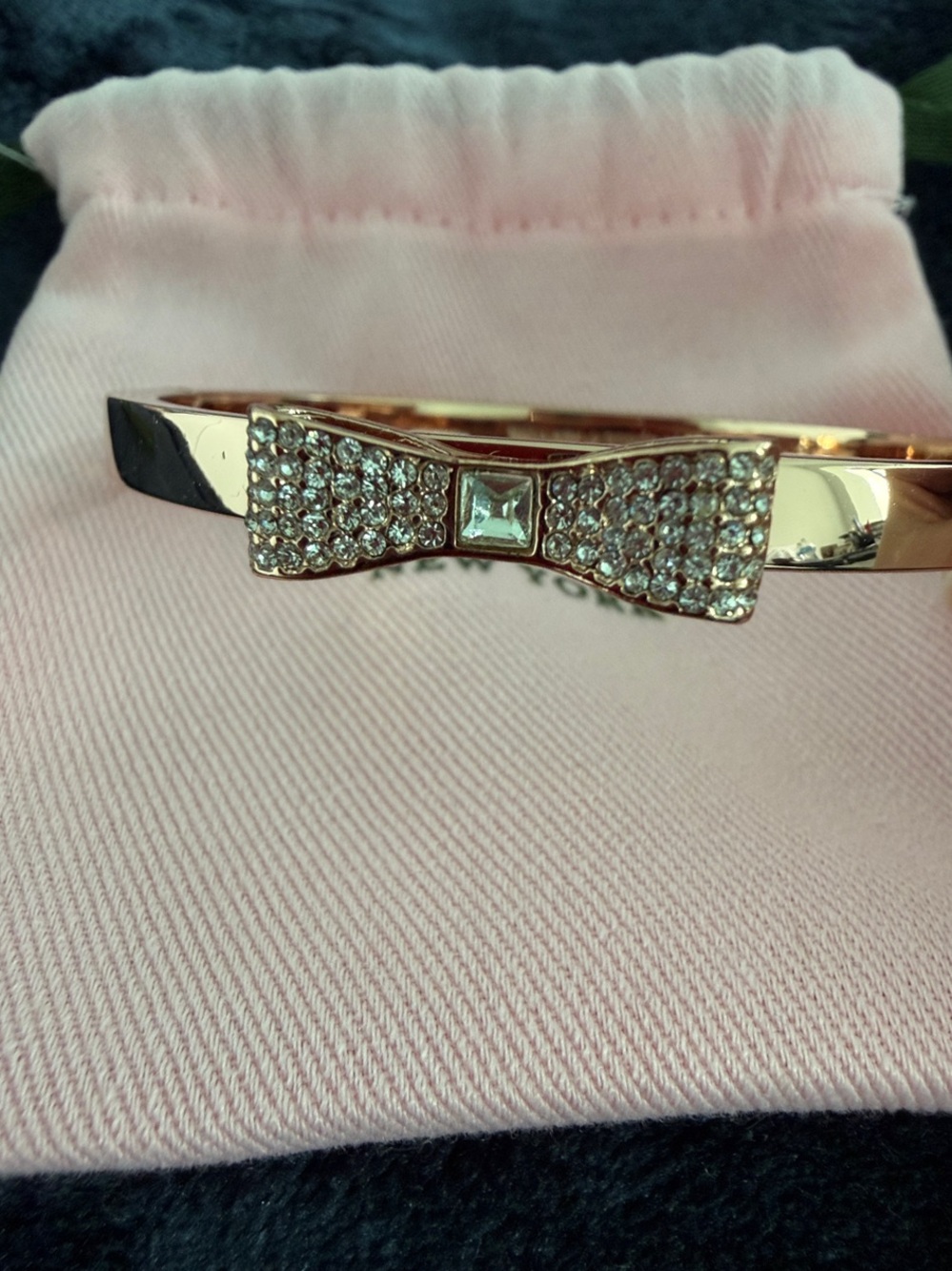 kate spade Rose Gold Crystal Bow Hinged Bangle - Picture 2 of 2